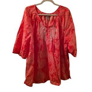 Cathrines Women's Red Paisley Top Boho Size 18-20W Summer Tropical Cotton Beachy